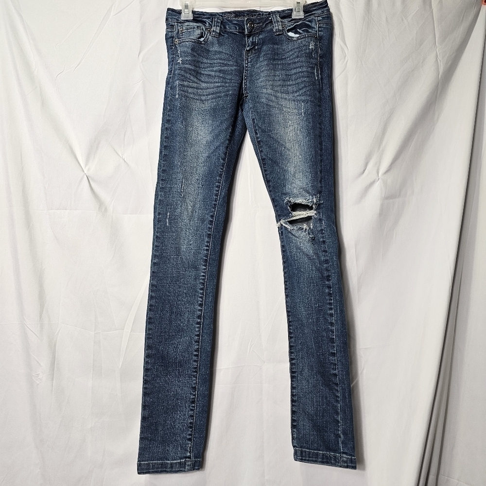Blue asphalt jeans fashionista size 5 long ripped knees